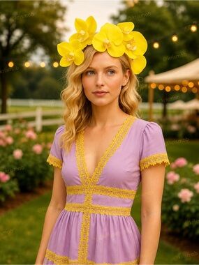 New Derby Hat Statement Yellow Orchid Fascinator Headband & Garden Party Ready